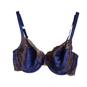 Wacoal Bra 36C Blue Women's Lace Affair Underwire Back Close Lace Floral